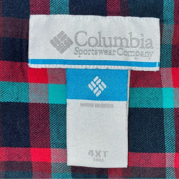 Columbia Mens Blue Red Aqua Plaid Button-up Shirt Men's Size 4XL Tall Big & Tall - Picture 6 of 7